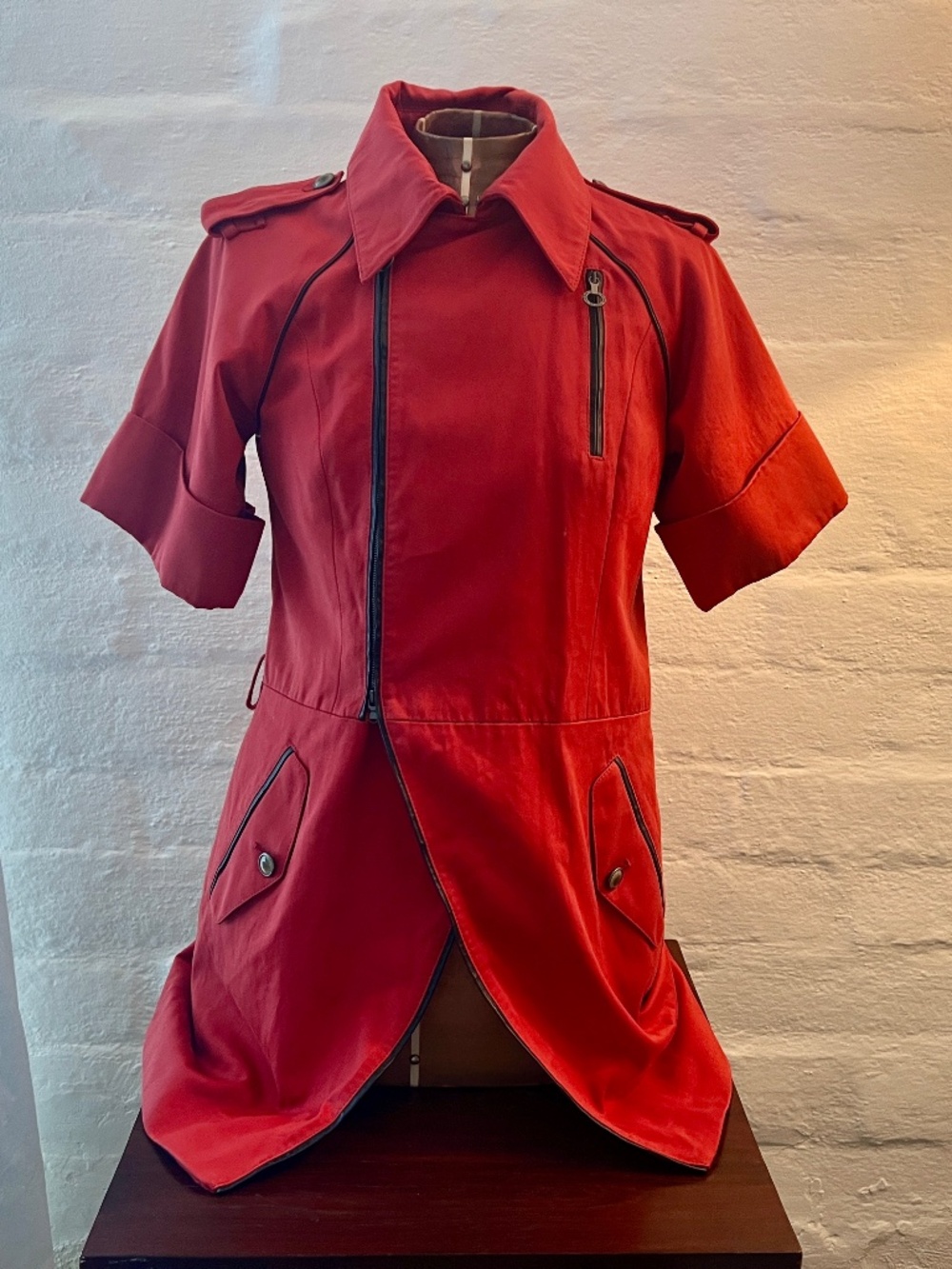 Diesel Black Gold Italy Red Asymmetrical Zip Jacket Dress  S